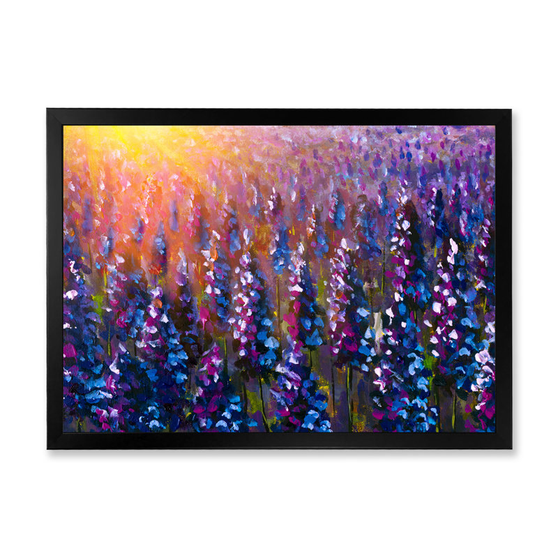 Lever de soleil sur lavande mauve II - reproduction sur toile avec cadre flottant, H 8 po x l 12 po x P 1 po, Cadre noir