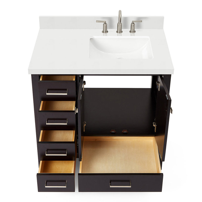 Cambridge 37'' W Single Vanity, Espresso, Pure White Quartz, Rectangular
