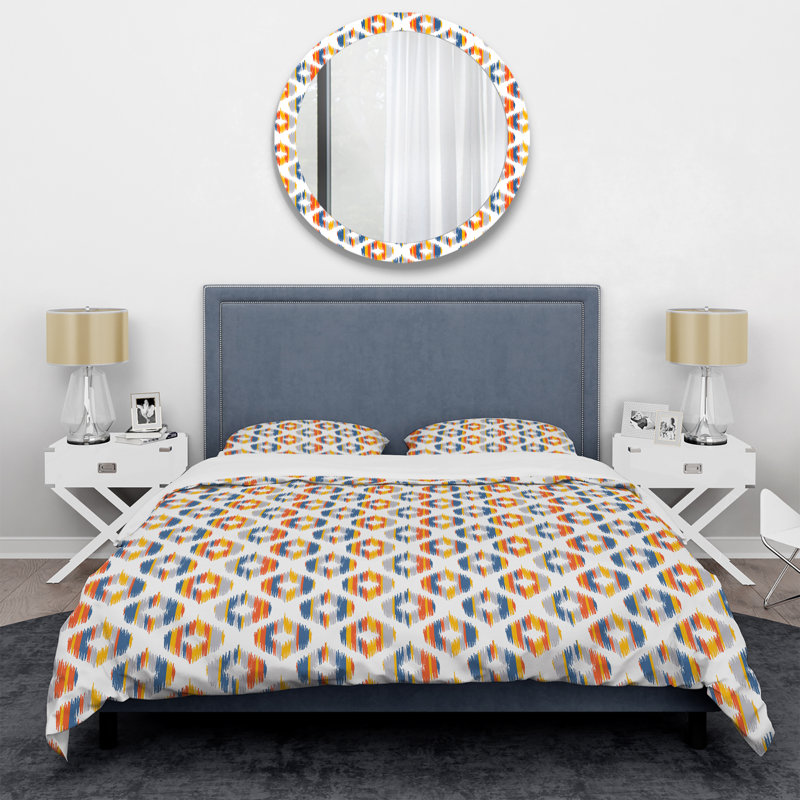 Multicolore Ikat Ogee - Ensemble de housse de couette abstrait - Microfibre de polyester