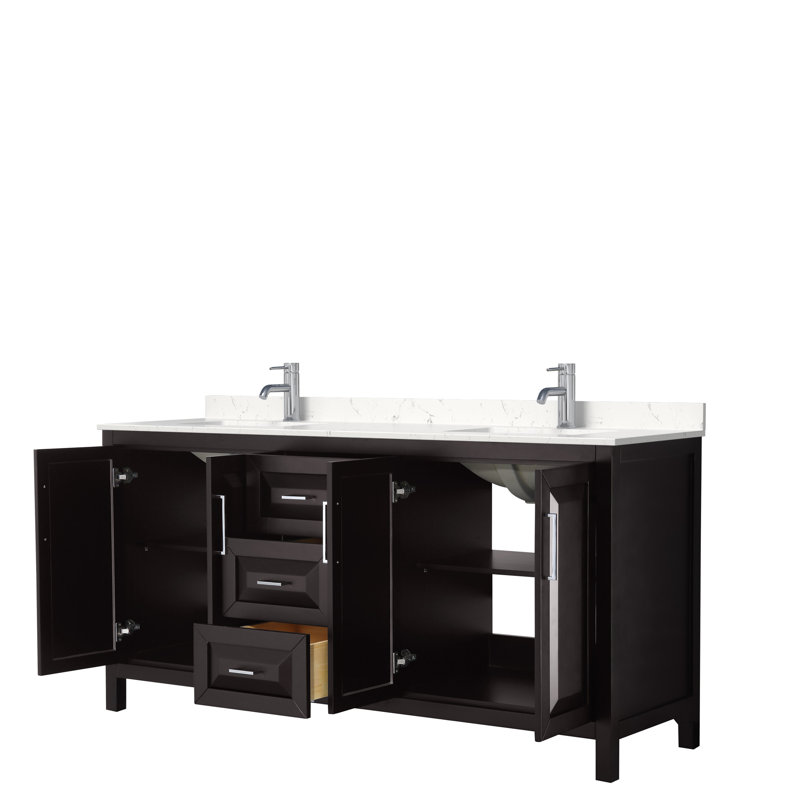 Daria 72'' W Double Vanity, Carrara Cultured Marble, Dark Espresso, Polished Chrome