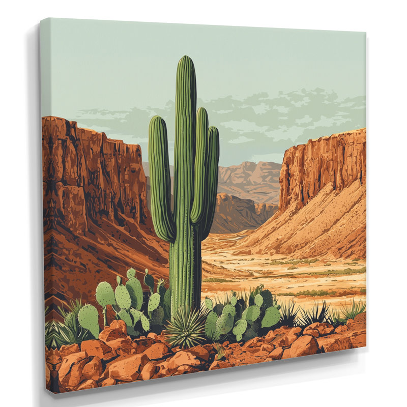 Cactus et le canyon en Arizona II - art mural cactus, H 30 po x l 30 po, Toile tendue, Ne s’applique pas