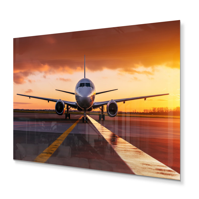 Avion au coucher du soleil II - Avion, décoration murale en métal, H 12 po x l 20 po x P 1 po