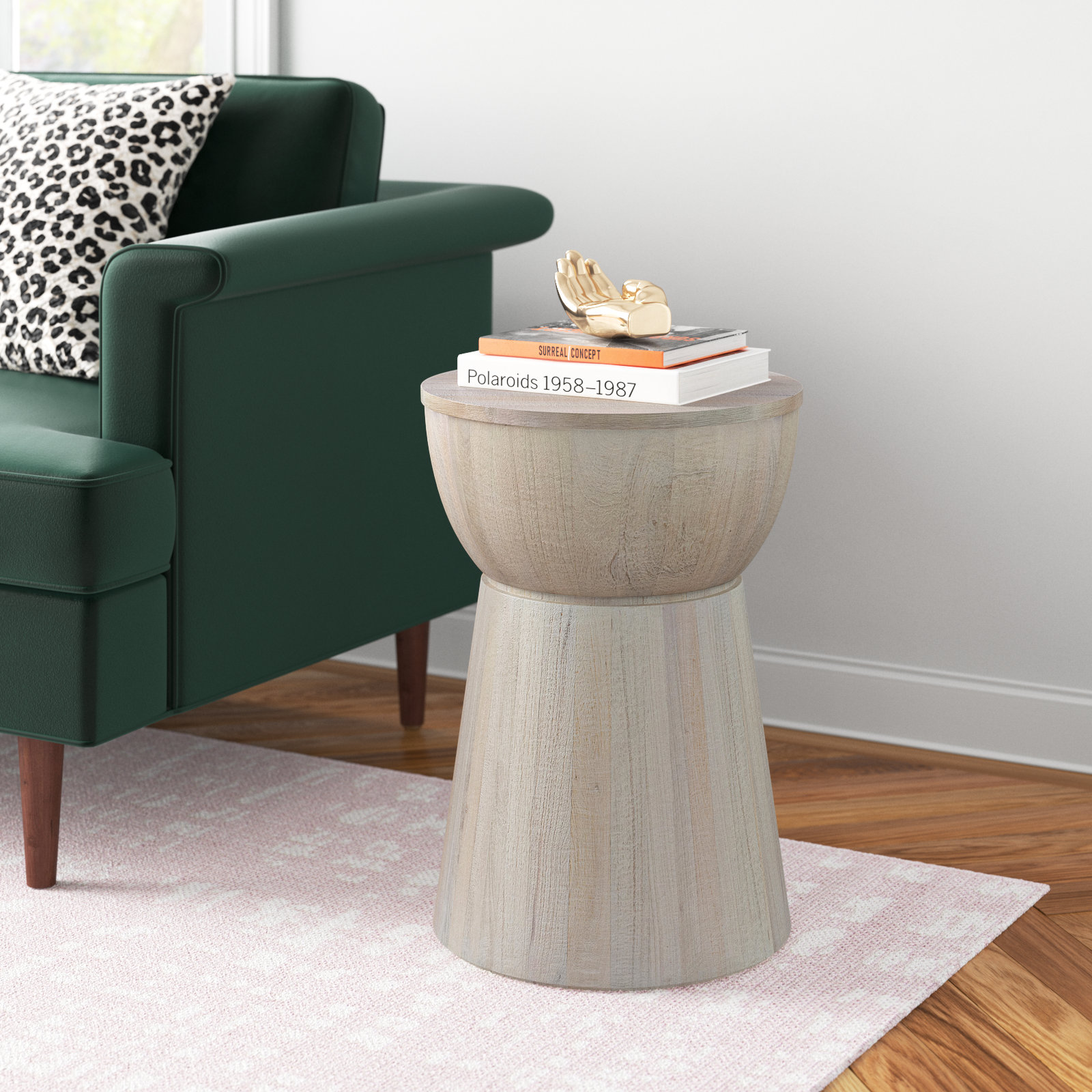 16" Mango End Table, White Wash