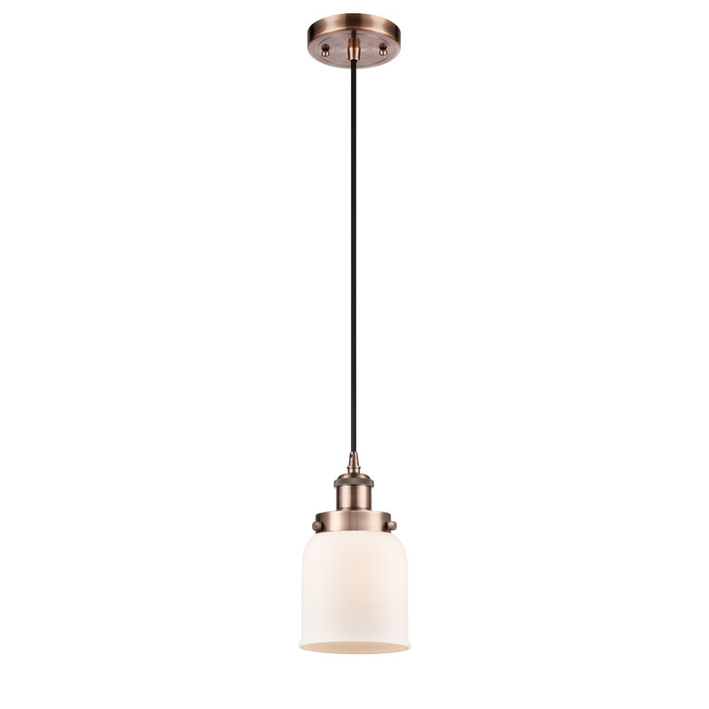 Ballston Urban Bell - 1 Light 5" Cord Hung Mini Pendant, Antique Copper, Matte White