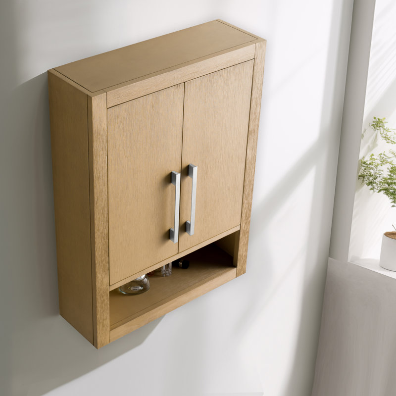 Wall Bathroom Shelves, Brushed Nickel/Natural Oak