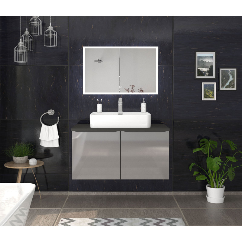 Bathroom Vanity with Basin, Alpine white/HG slate gray/Anthracite