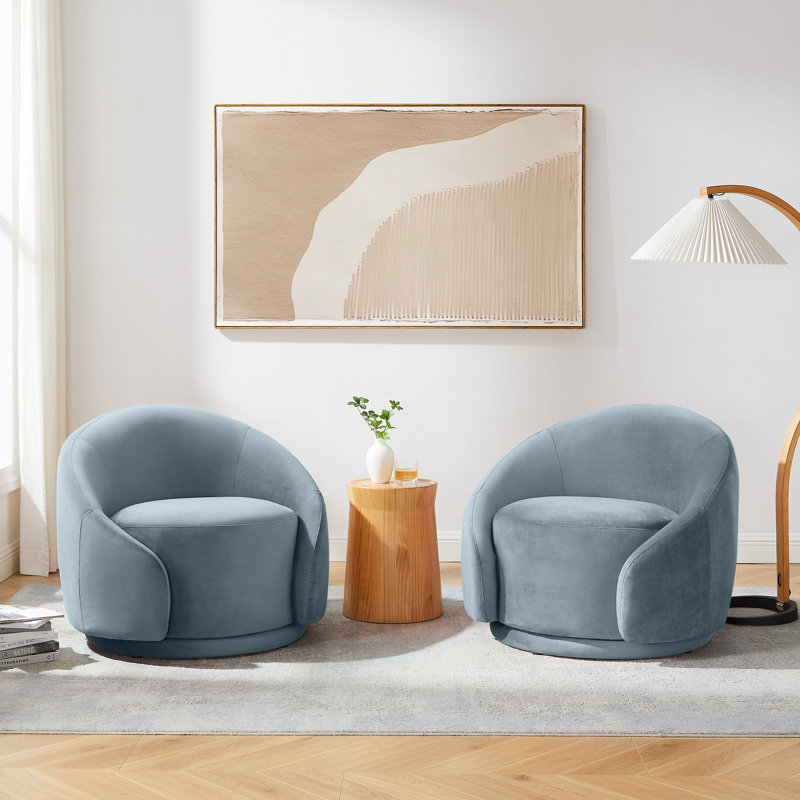Fauteuil demi-tonneau pivotant de 34,25 po Blaklee, Velours bleu