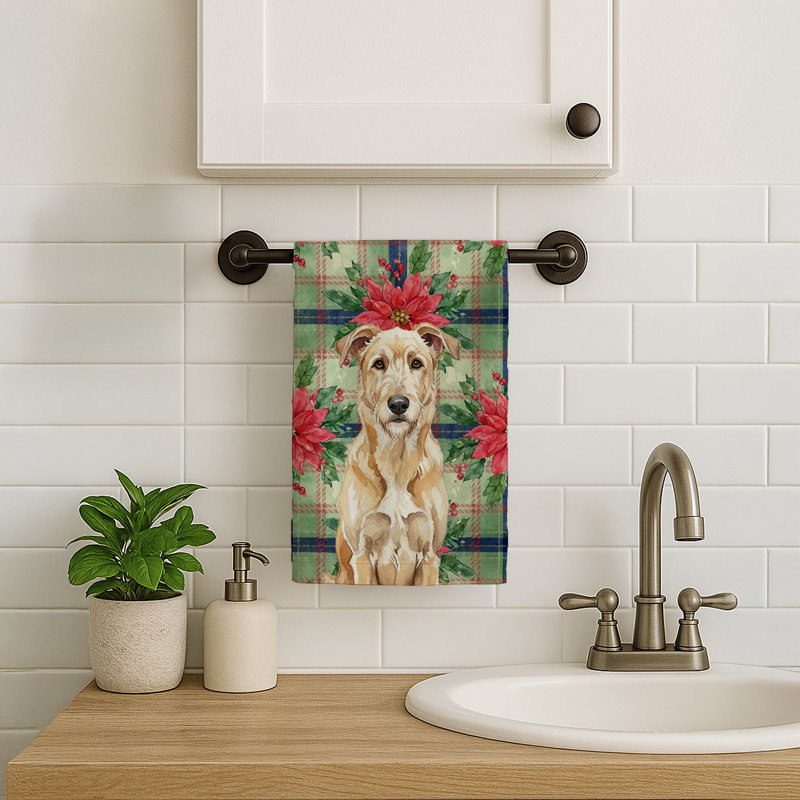 Wheaten Irish Wolfhound Christmas PoinsettIas Kitchen Towel, Wheaten Irish Wolfhound