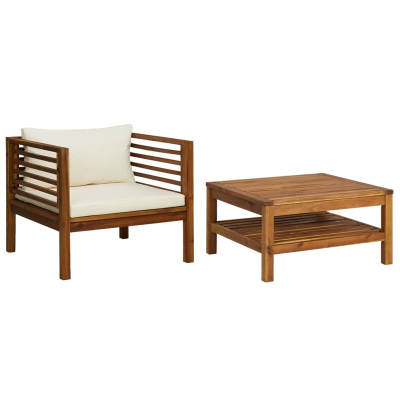 Sumika Patio Chair with Cushions, Cream white, Middle sofa + Table