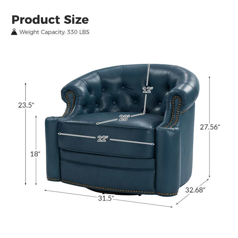 Toiya 31.5" Wide Genuine Leather Swivel Chair, Turquoise