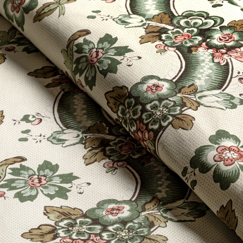 Benday Print Fabric, Green/Rose