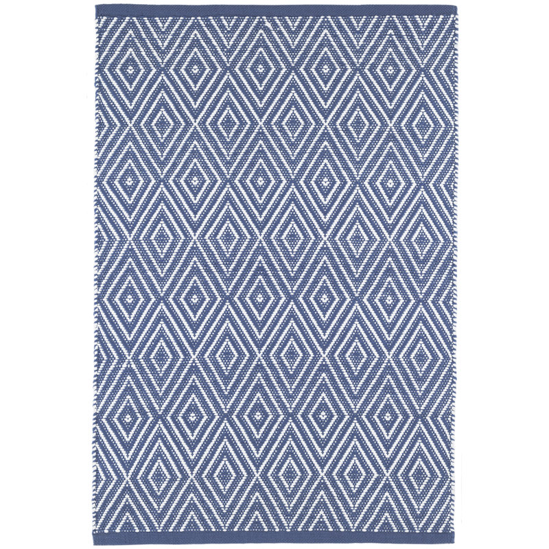 Diamond Flatweave Geometric Area Rug, Denim/White, Rectangle 4' x 6'