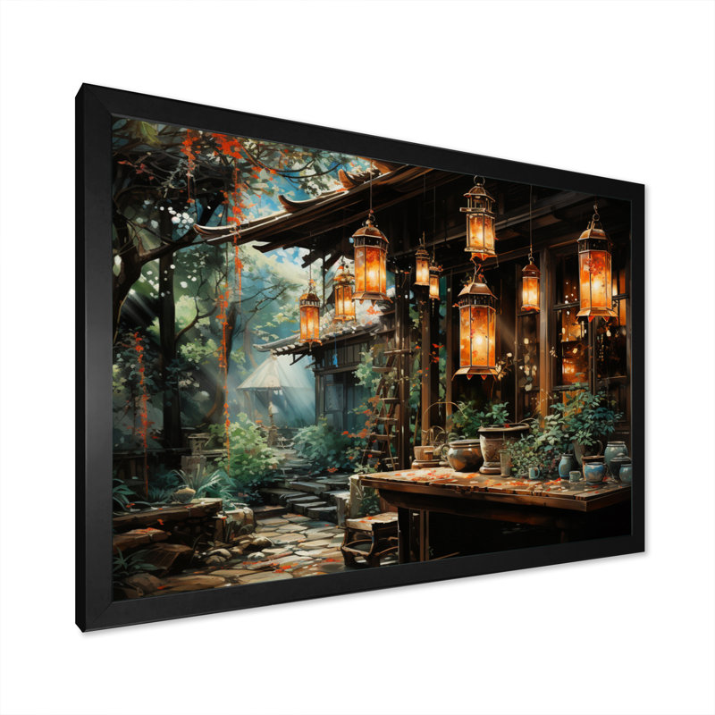 Japon Art Paper Lantern Glow IV - Japanese Canvas Wall Art, H 24 po x l 32 po x P 1 po, Cadre simple noir