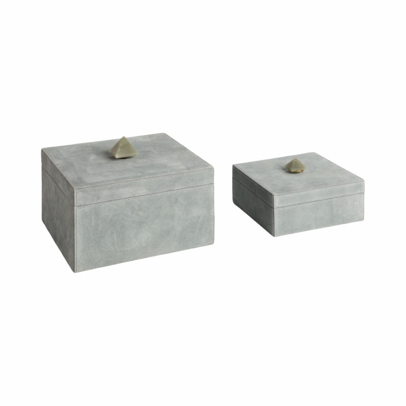  2 pièces boîtes en suède Obaseki avec bouton en pierre, bleu