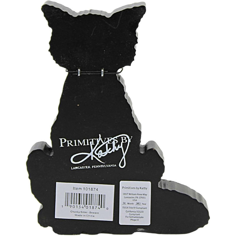 Attention au chat noir décoratif d'Halloween pour la maison, gros chat assis