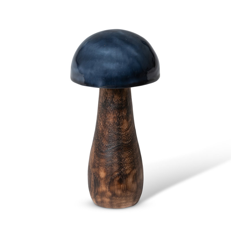 Lacquer Topped Mushroom, 5" H x 2.5" W x 2.5" D, Brown/Blue