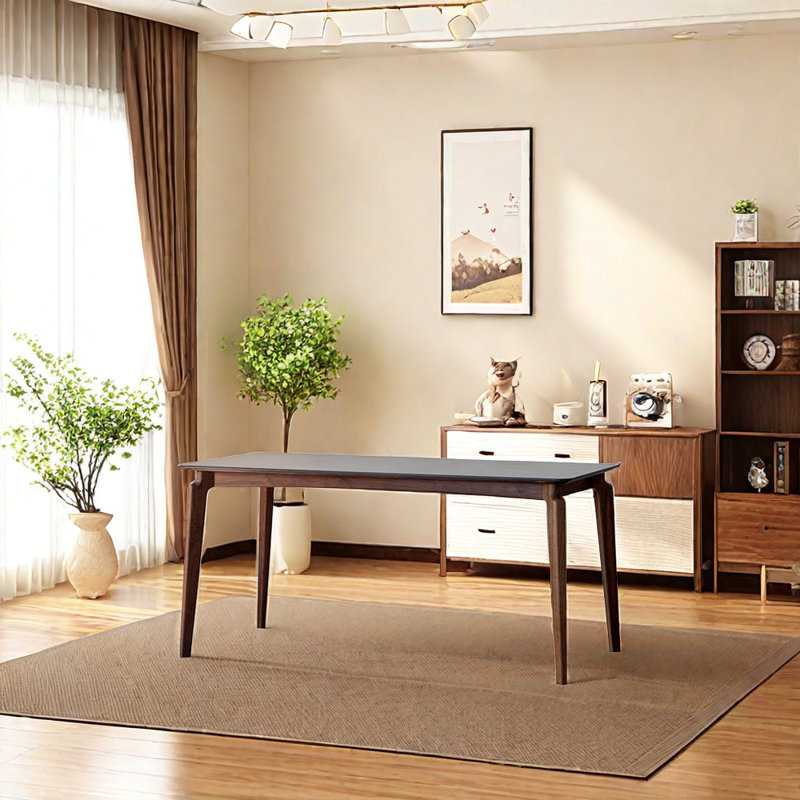 Branksome Rock table walnut solid wood table, Black, 29.92"H x 55.11"L x 31.49"W