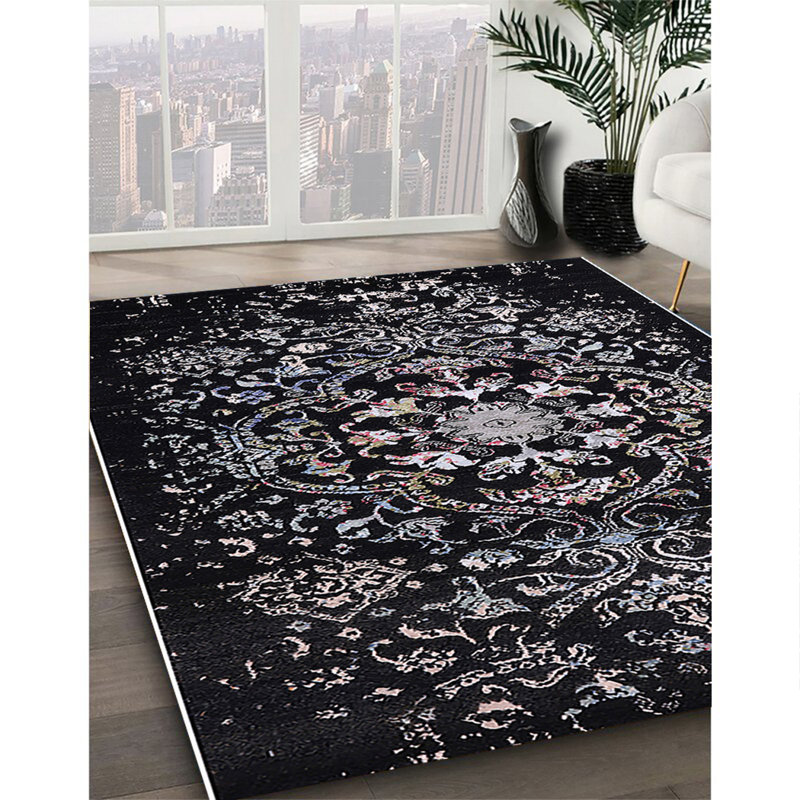 Tapis 100% moderne 2761 de style Mid-Century lavable à la machine, Carré 8 pi