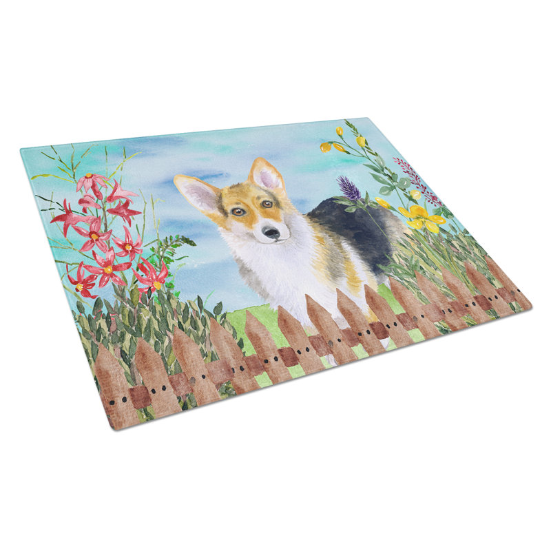 Caroline's Treasures Tempered Glass Spring Cutting Board, Pembroke Corgi