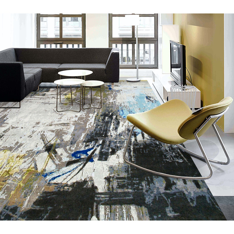 Handmade Silk and Wool Abstract Area Rug, Rectangle 8' x 10'