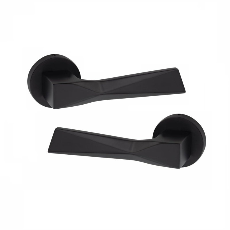  Modern Aura Euro Lock Door Handles in Matt Black Finish with 70mm Key and Barrell