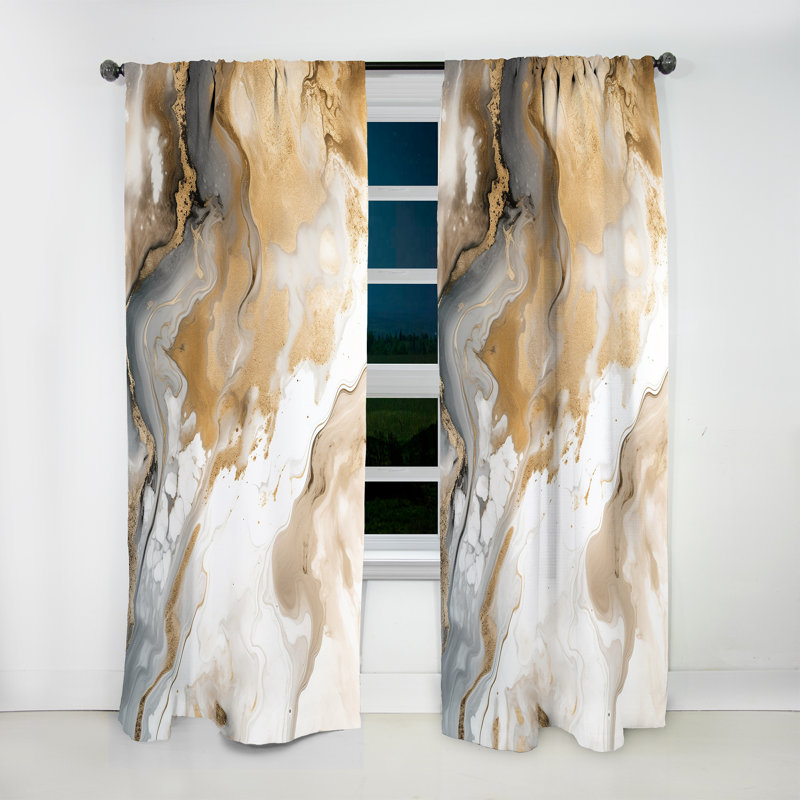 Gold And Grey A Marble Effect V - Abstract Marble Curtain - Velvet Room Darkening - 1 panel, 52" W x 63" L