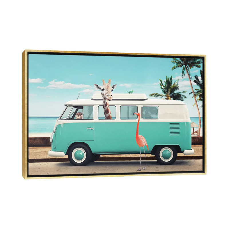 "On the Road" par Jonas loose-impression d’art graphique, H 18 po x l 26 po x P 1,5 po, Toile encadrée d'or, Pas de tapis