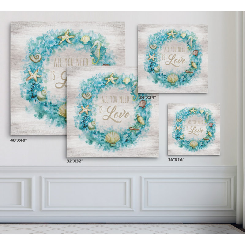 «Love Beach Wreath», reproduction d'impression, H 40 po x l 40 po x P 1,5 po, Toile tendue