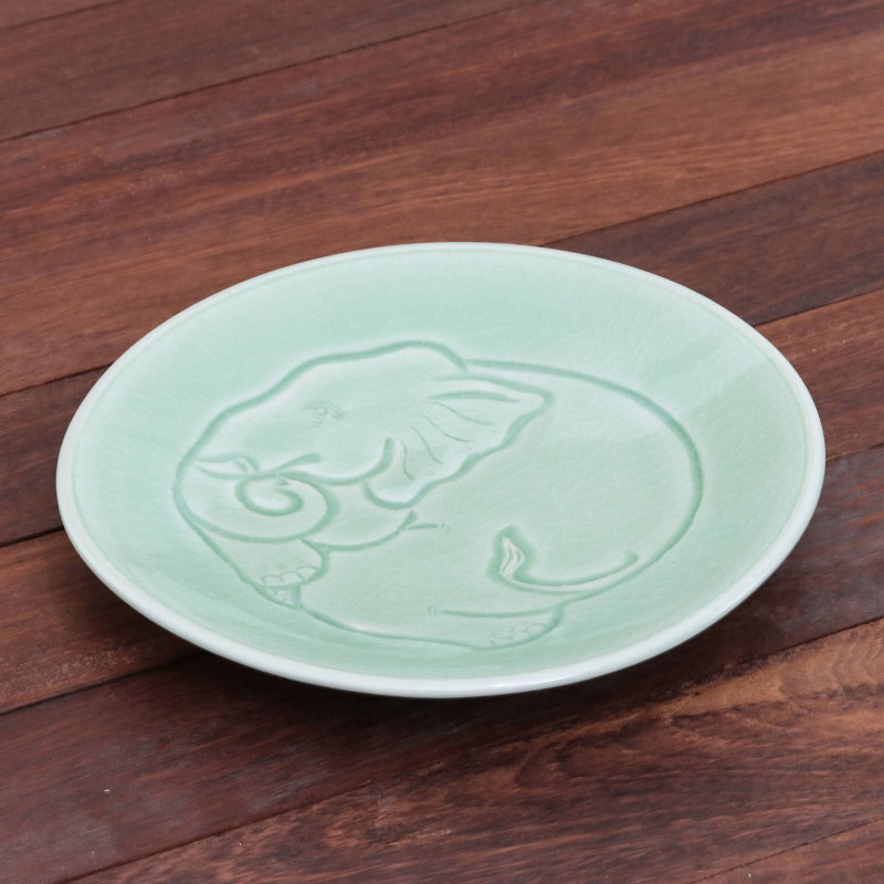 Sleeping Elephant Celadon Ceramic Salad Plate