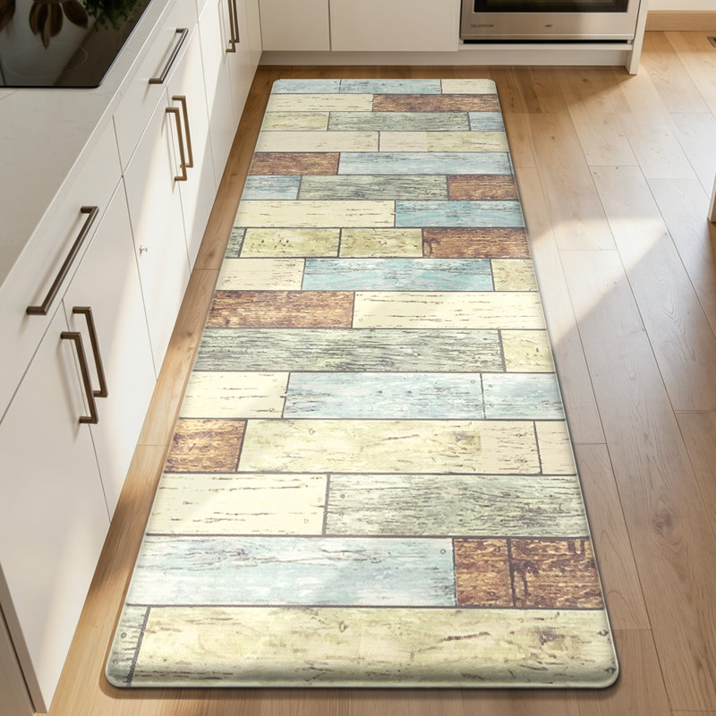 Tapis de sol antidérapant 24 po x 60 po, Bleu / Beige