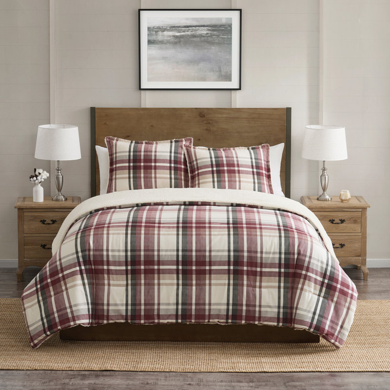 Ensemble d'édredon en flanelle de coton brossé et sherpa 3 pièces VCNY Home, Rouge