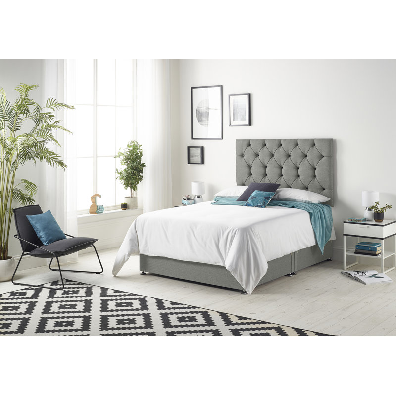 Copple Divan Bed Base with Headboard and Option for Drawers, Small Double (4'), Silver, 2 Drawers