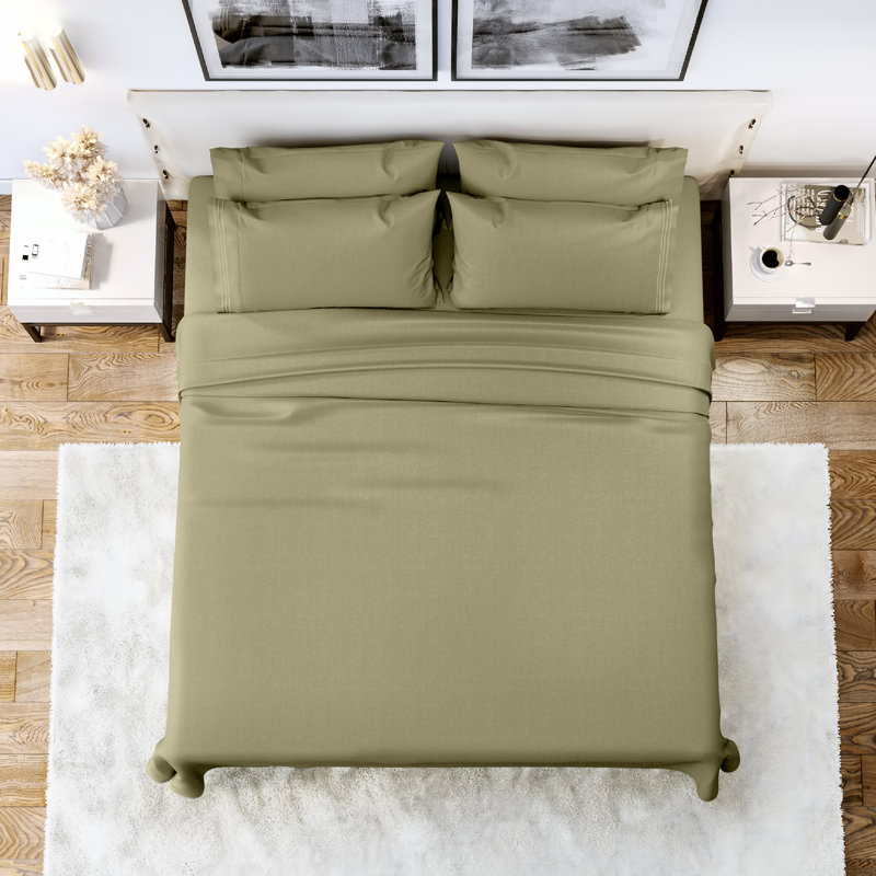 Ensemble de literie en microfibre 1800 Series, Ensemble de drap pour lit grand avec deux taies d', Vert
