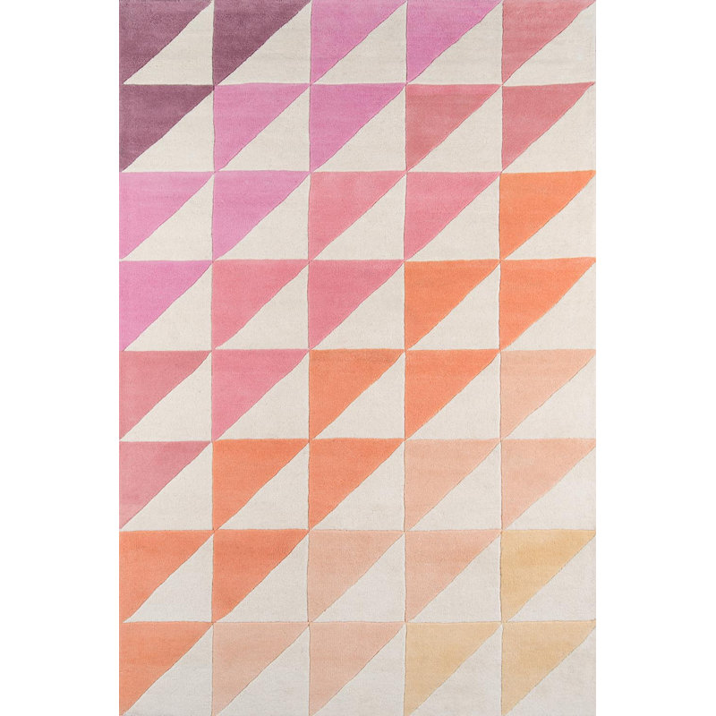 Tapis ivoire / rose / orange en laine touffeté à la main Glory, Rectangle 9 pi x 12 pi