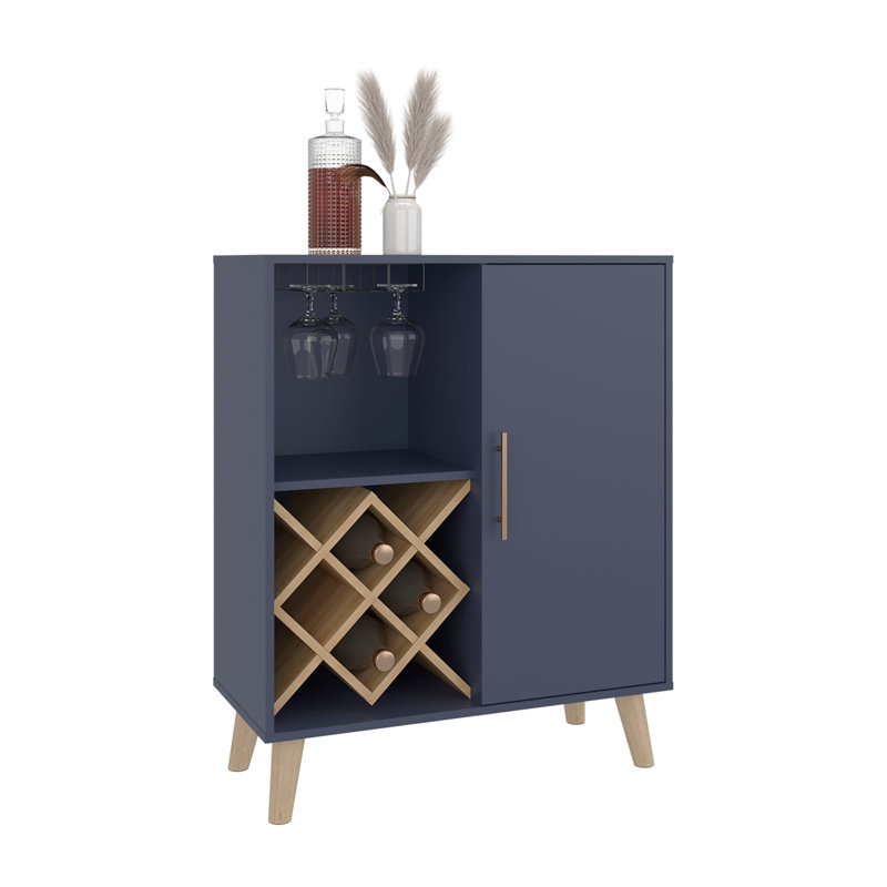 Cave Low Bar Cabinet With Open Storage, Wine Rack And One Door Cabinet, Modern Bar Furniture