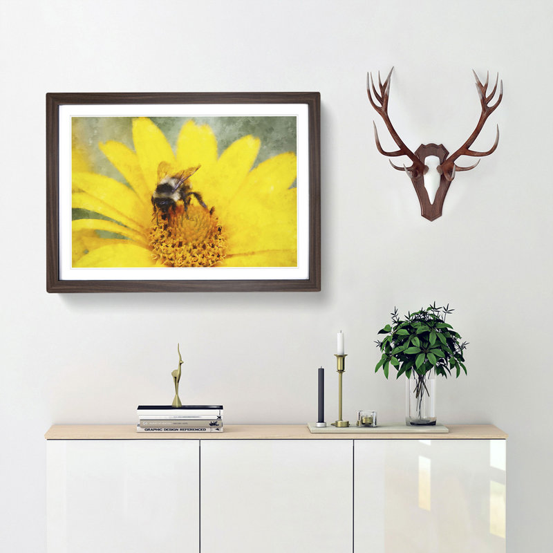 Bee Collecting Pollen - Single Picture Frame Painting on MDF, Walnut, 33cm H x 45cm W x 2cm D