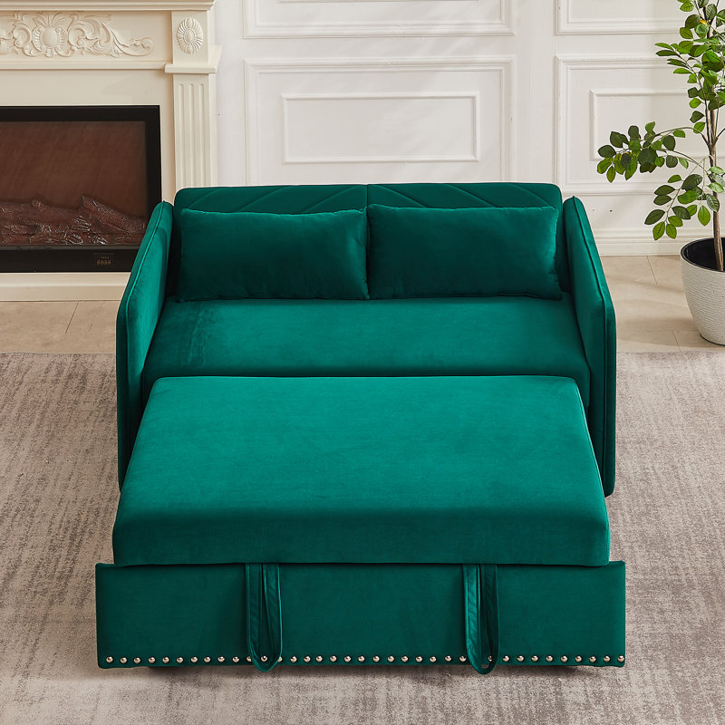 Araluen 55'' Velvet Convertible Sofa, Green Velvet