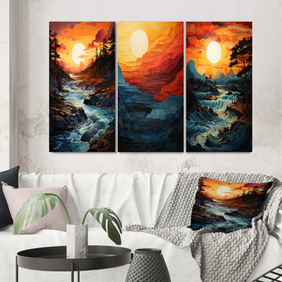 «Sunset Ocean Horizons», 3 pièces sur toile