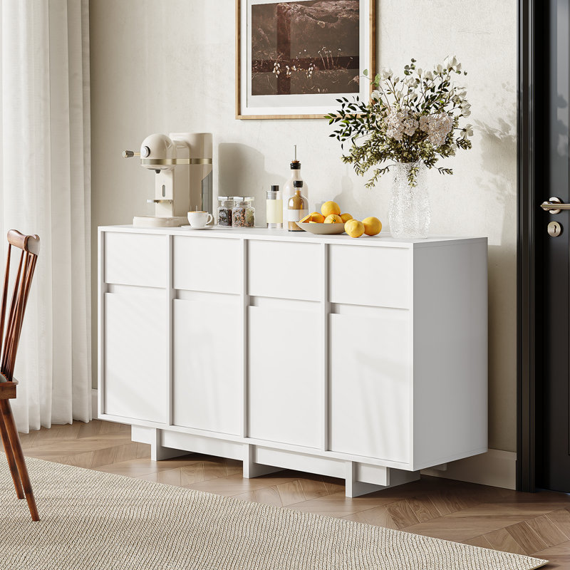 Delano 55.1‚Äù W Sideboard With 4 Cabinets, Buffet Cabinet With 4 Drawers, Large Storage Space, White