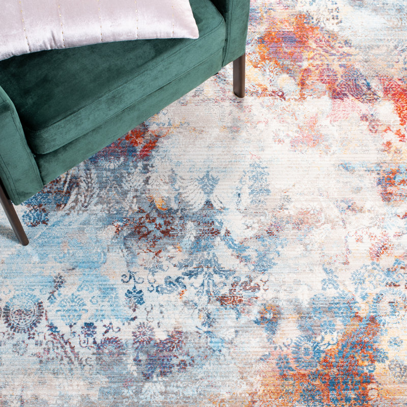 Tapis bleu / beige Curlee, Rectangle 2 pi 6 po x 4 pi