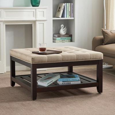 33.5" Wide Tufted Square Cocktail Ottoman With Storage Tray by Lark Manor