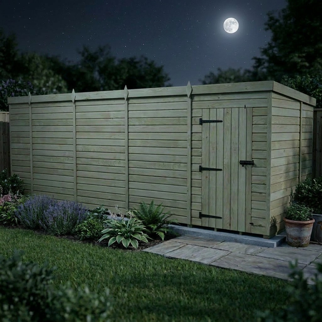 Total Sheds 19ft x 7ft Pent Garden Shed - Single Door - No Windows - Pressure Treated Timber - UK Manufactured