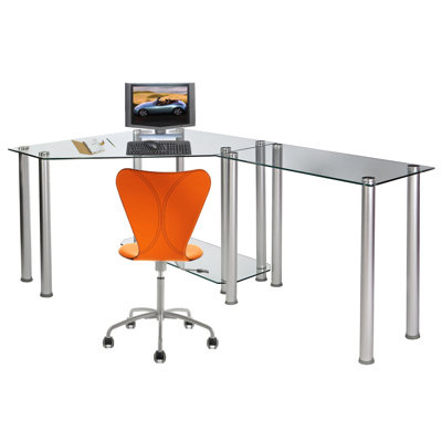 Liloh Corner Glass Top Metal Base Writing Desk
