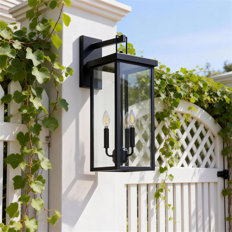 Lampe d'extérieur 3 lumières en verre transparent noir, H 19,09 po x l 7,87 po x P 8,66 po, Noir