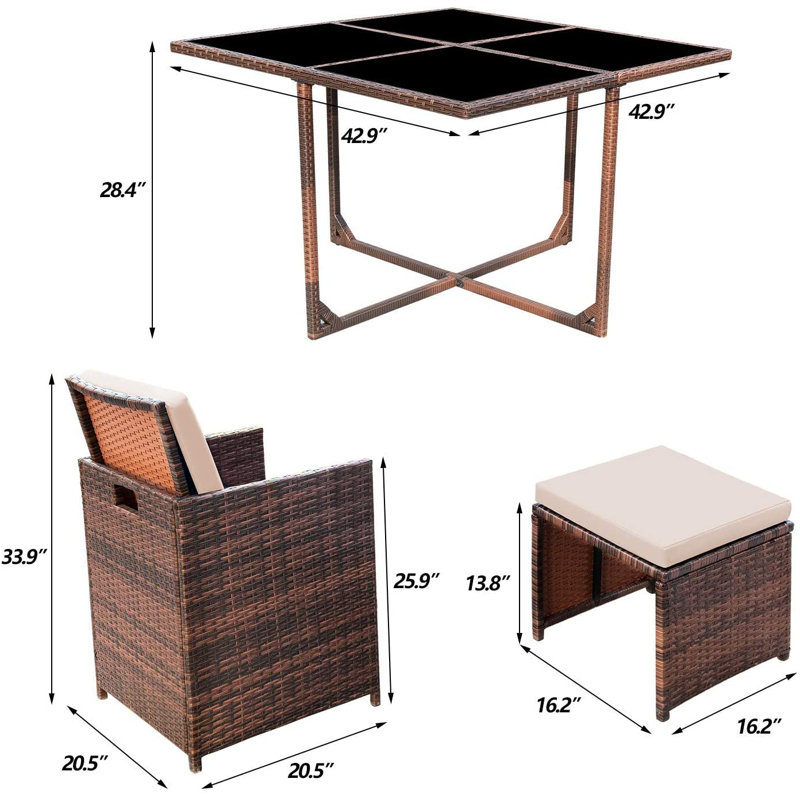 Ensemble de salle à manger d'extérieur 5 pièces avec repose-pieds Fransje, Beige