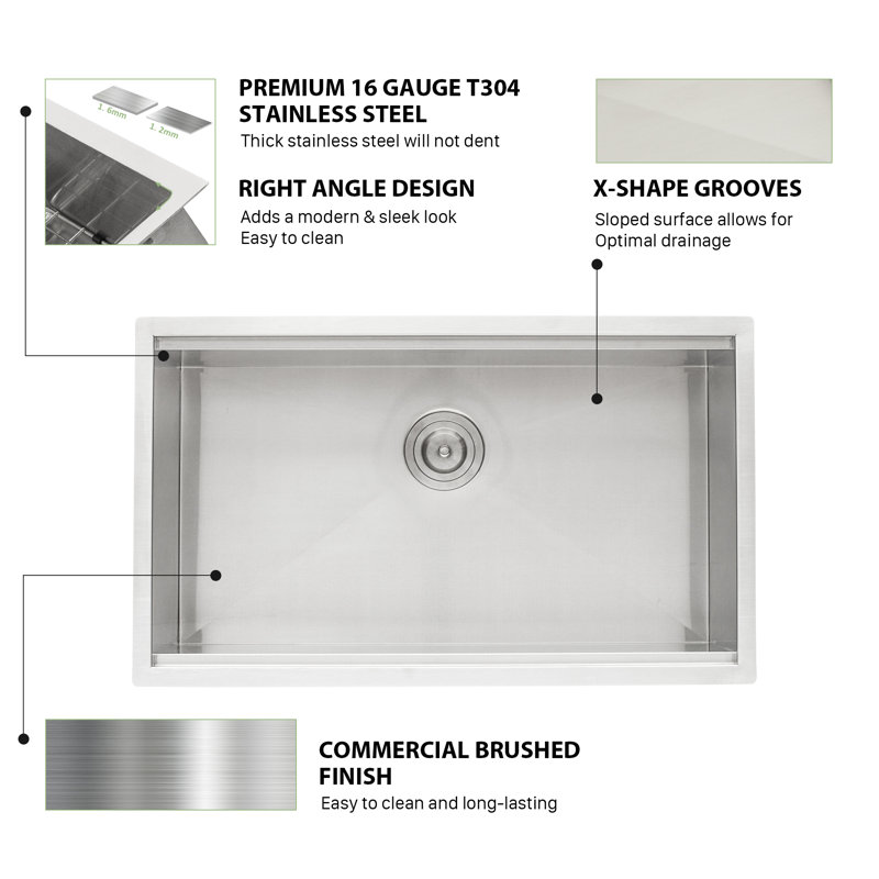 33" Brushed Stainless Steel Undermount Workstation Kitchen Sink with Accessories