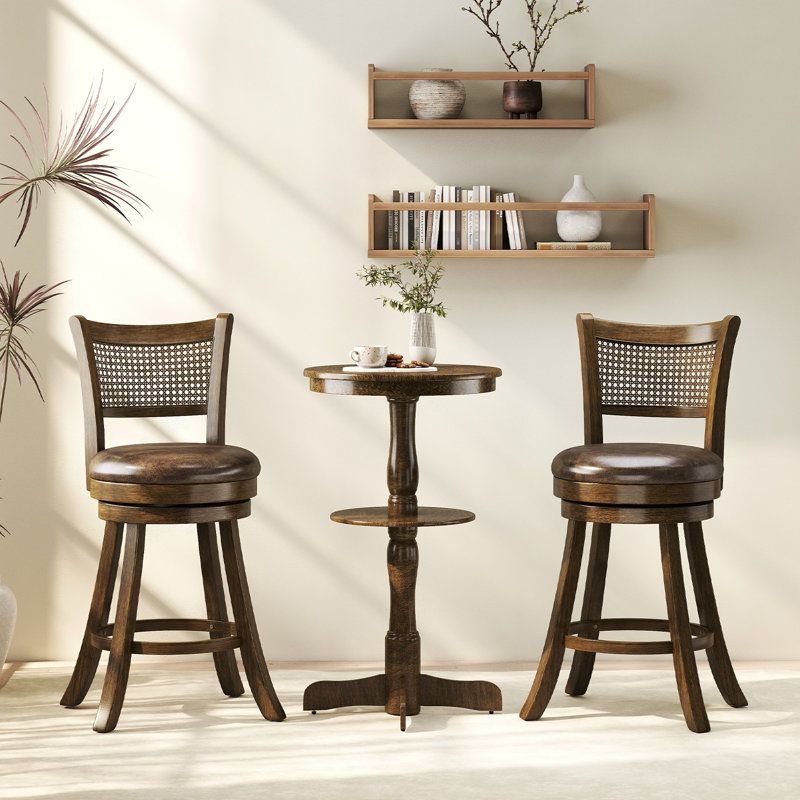 Ensemble de 2 tabourets de bar pivotants de 25 po avec hauteur de comptoir en rotin PE, 2