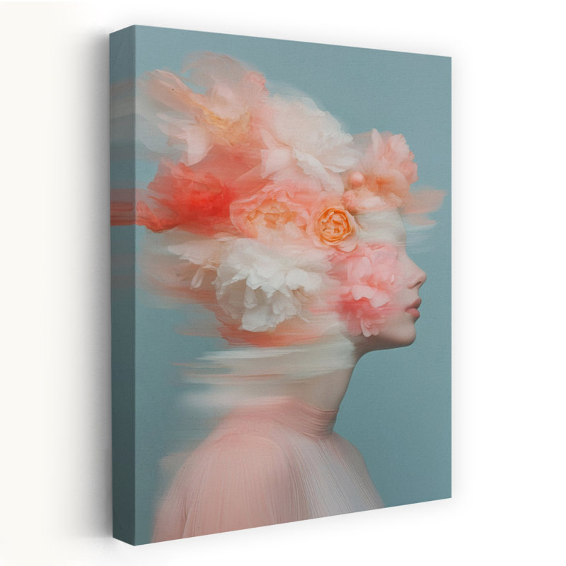 Ethereal Floral Profile Abstract Delicate Ethereal Flower Portrait Wall Art Print by Bilge Paksoylu - Wrapped Canvas Print