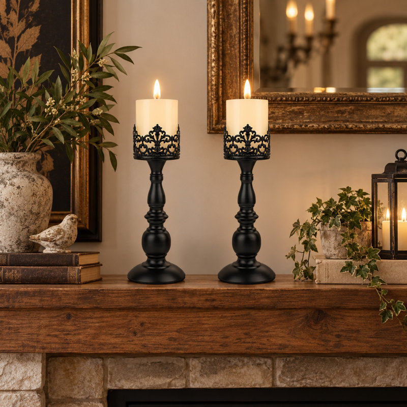 11.02 in. H Iron Tabletop Pillar Holder with Candle Included