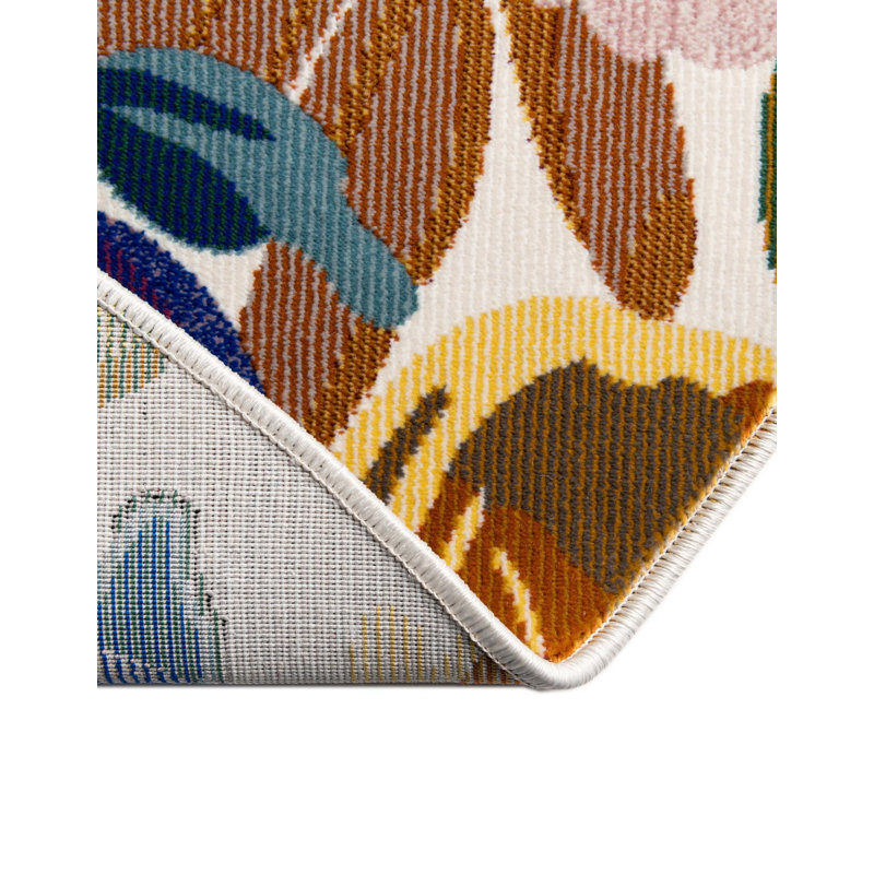 Aludra Floral Green/Purple/Blue/Ivory/Gray/Orange Area Rug, Round 4'1"